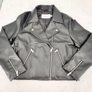 Calvin Klein Womens Black Faux Leather Moto Jacket Chic Rocket Punk Size Medium